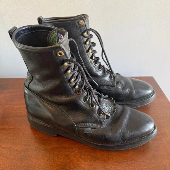 Justin Drennan 763 Men's Black Leather Work Boots | Size 12.5 - Picture 2 of 7
